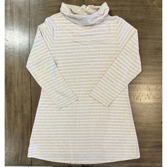 Ann Klein Funnel Neck Beige Striped Stretch Knit Sweater Dress Pullover, Size M - Picture 6 of 8